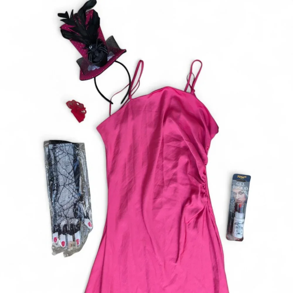DEB Y2K Ruched Dress and Joie Ruched Slip Dress + Costume Accessories Halloween